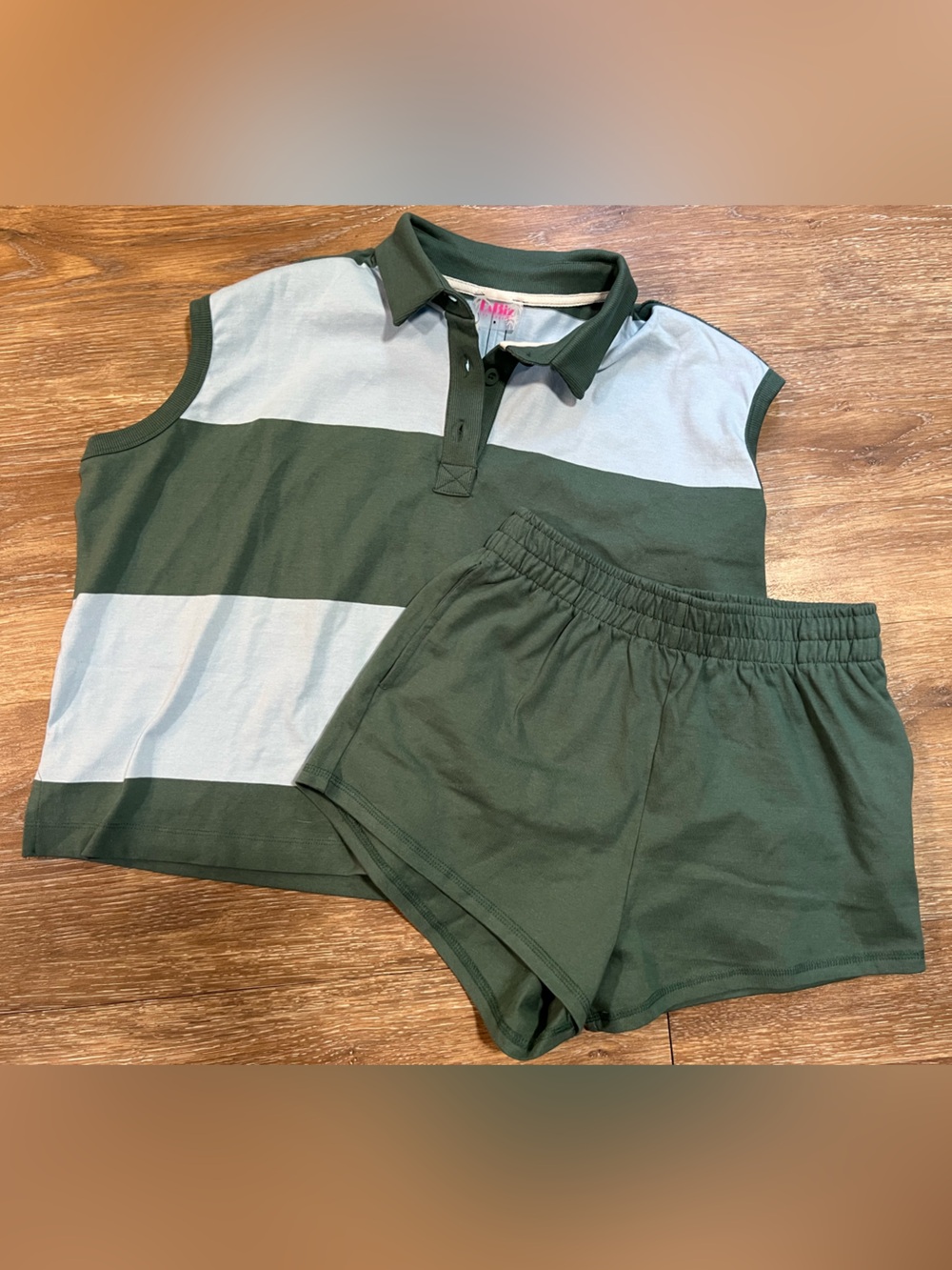 Labiz Rugby Mint and Sage Stripe Shorts Set